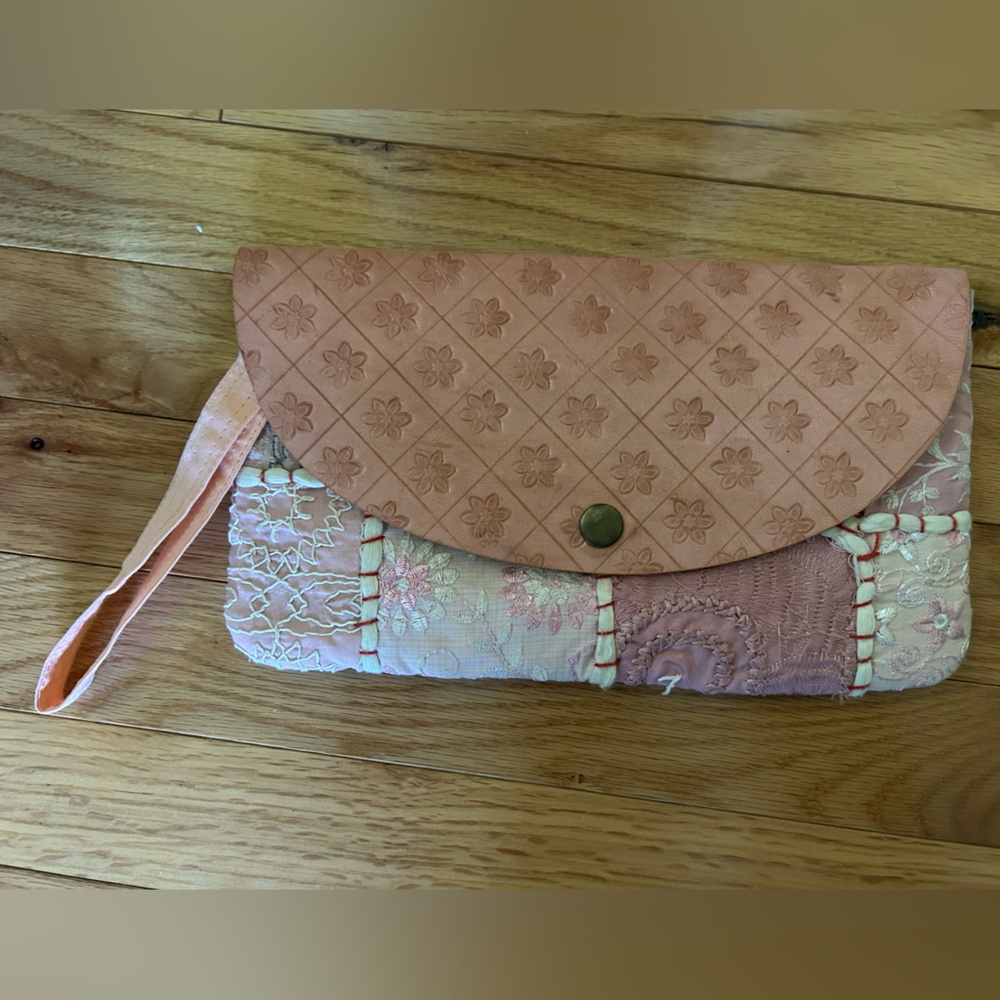 Patchwork Handmade Pink embroidered Clutch